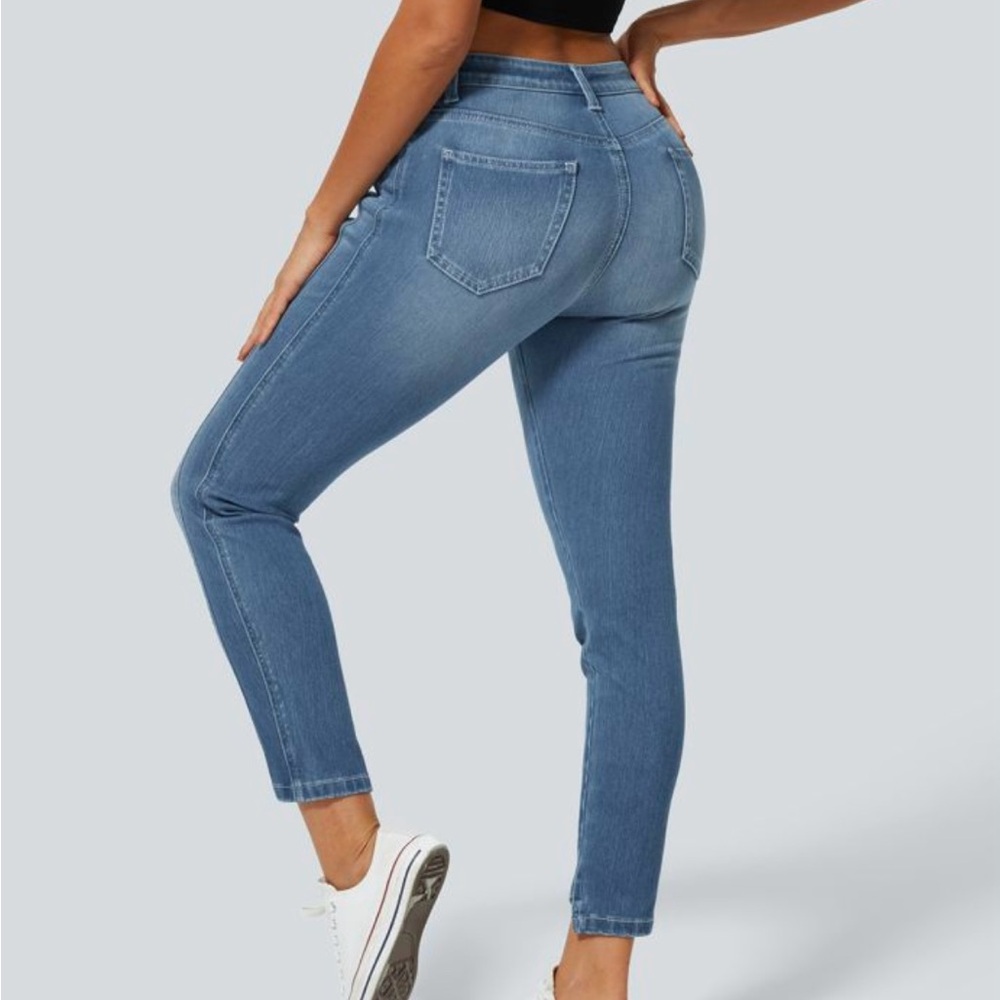 Halara Mid Low Rise Button Stretchy Knit Casual Skinny